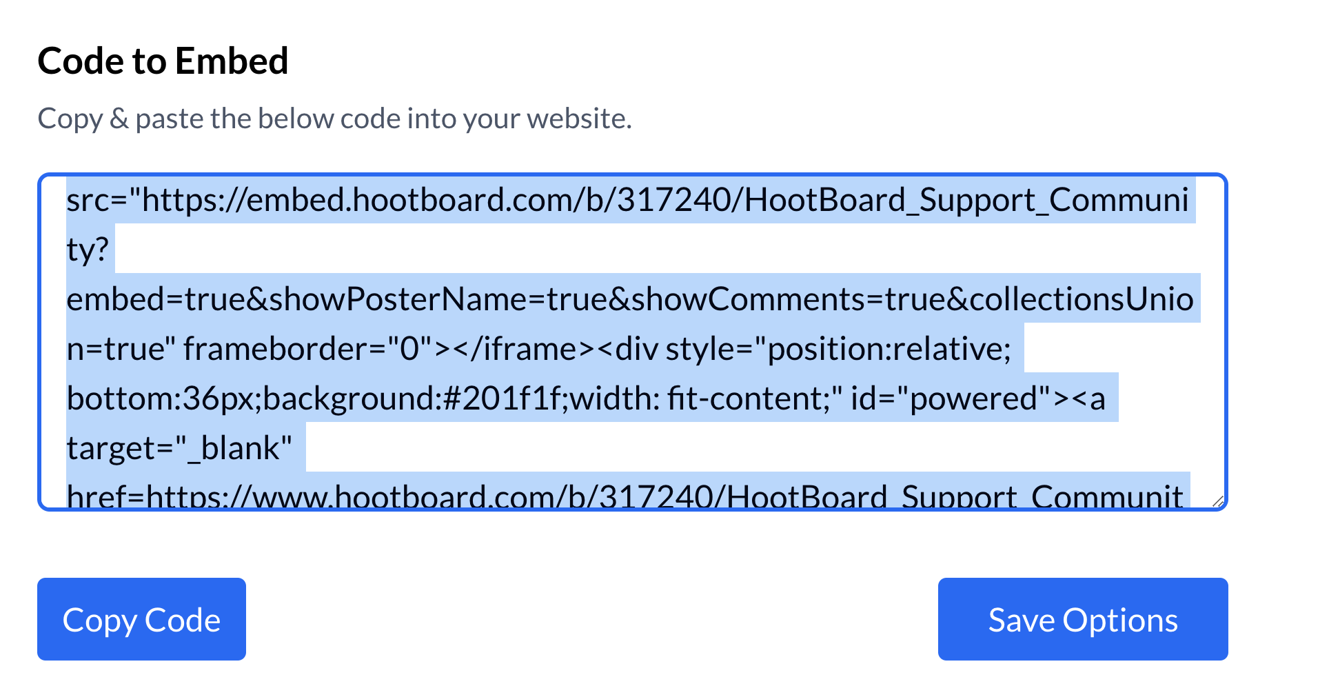 embed code for the bulletin board of the hootboard